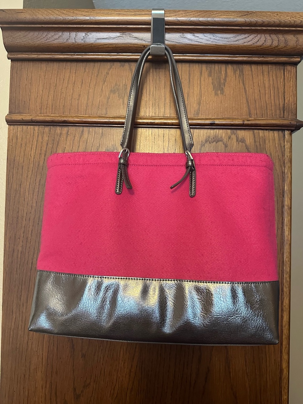 Talbots Pink Tote with Metallic Silver Trim
